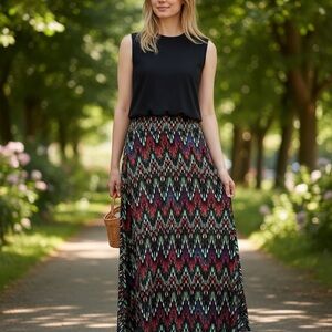 Chic Multicolor Patterned Maxi Skirt